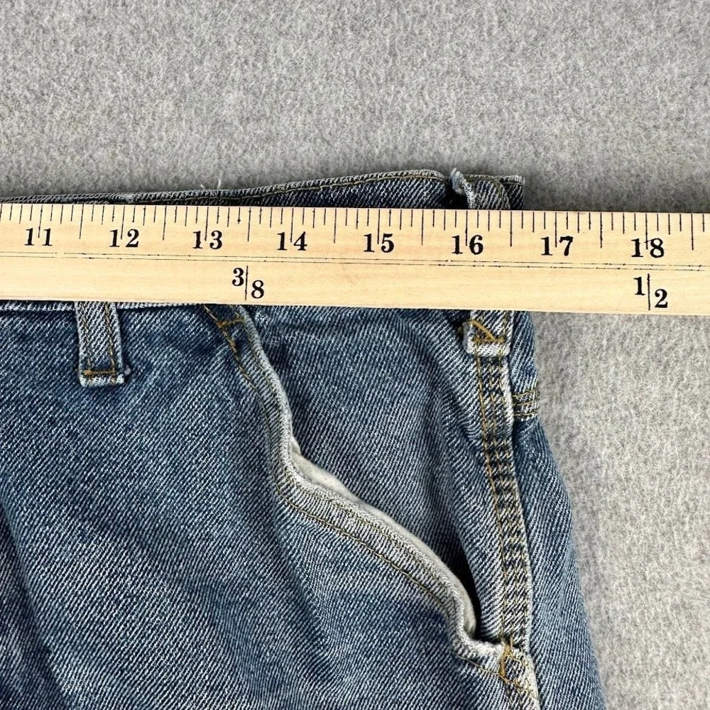 RK Brand Mens 34 Blue Denim Carpenter Shorts Raw Hem Distressed Workwear Cut Off